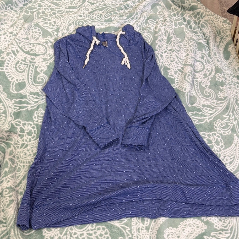 Blue Hooded Dress with White Drawstrings